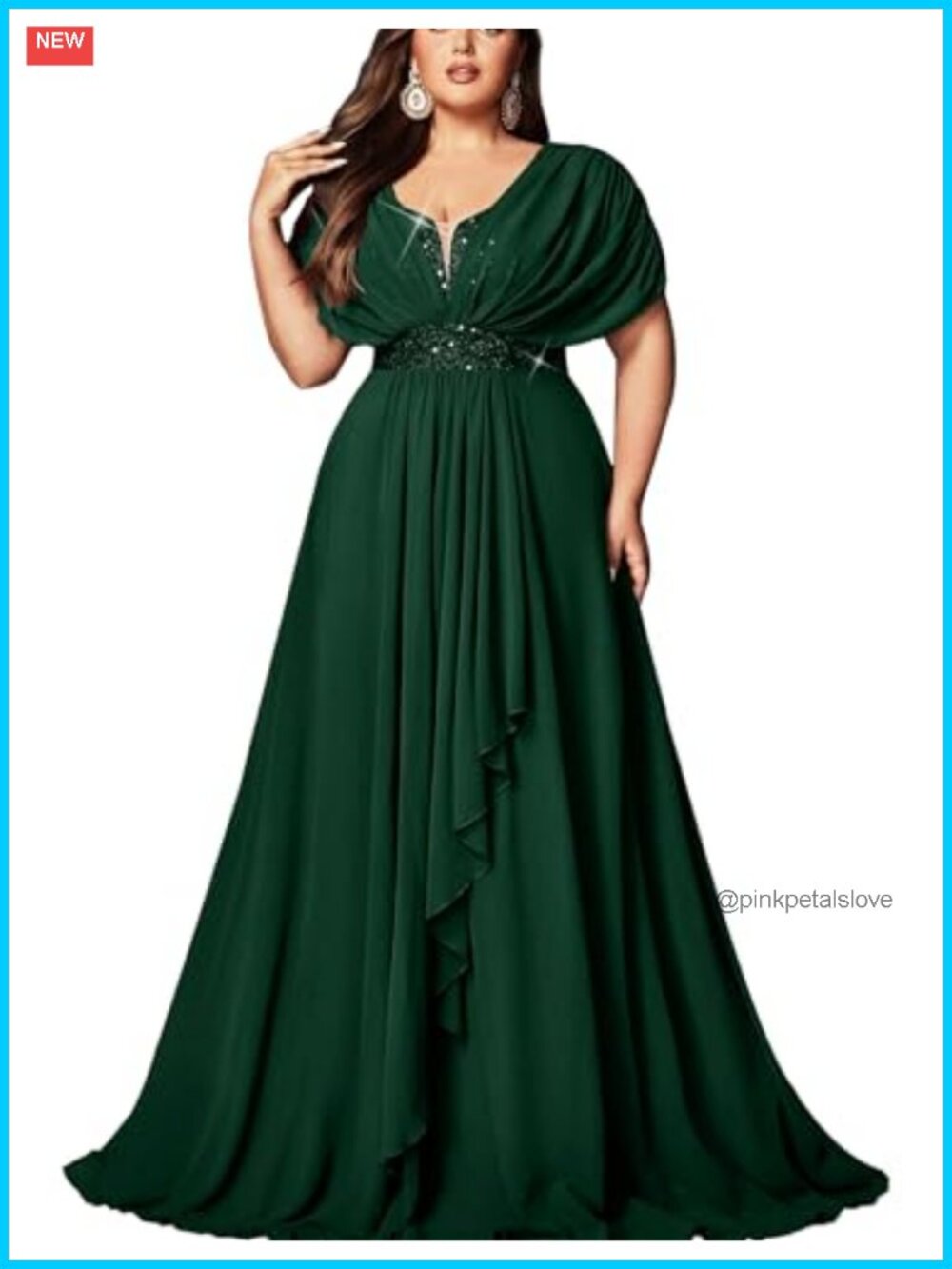 Plus Size Sequin Chiffon Formal Bridesmaid Dress Ruffle Hem